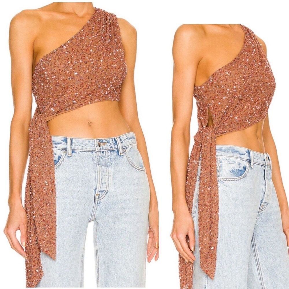 Retroféte Quinn sz L bead sequin one shoulder going out top evening Revolve NWT
